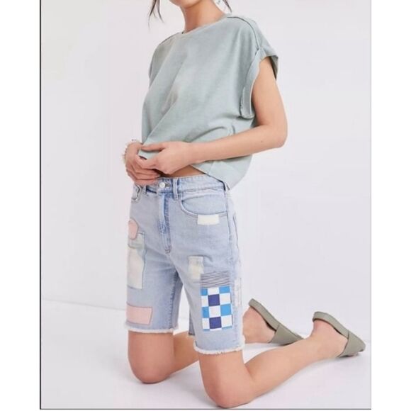 Pilcro Ultra High-Rise Patchwork Denim Bermuda Shorts - Picture 1 of 9